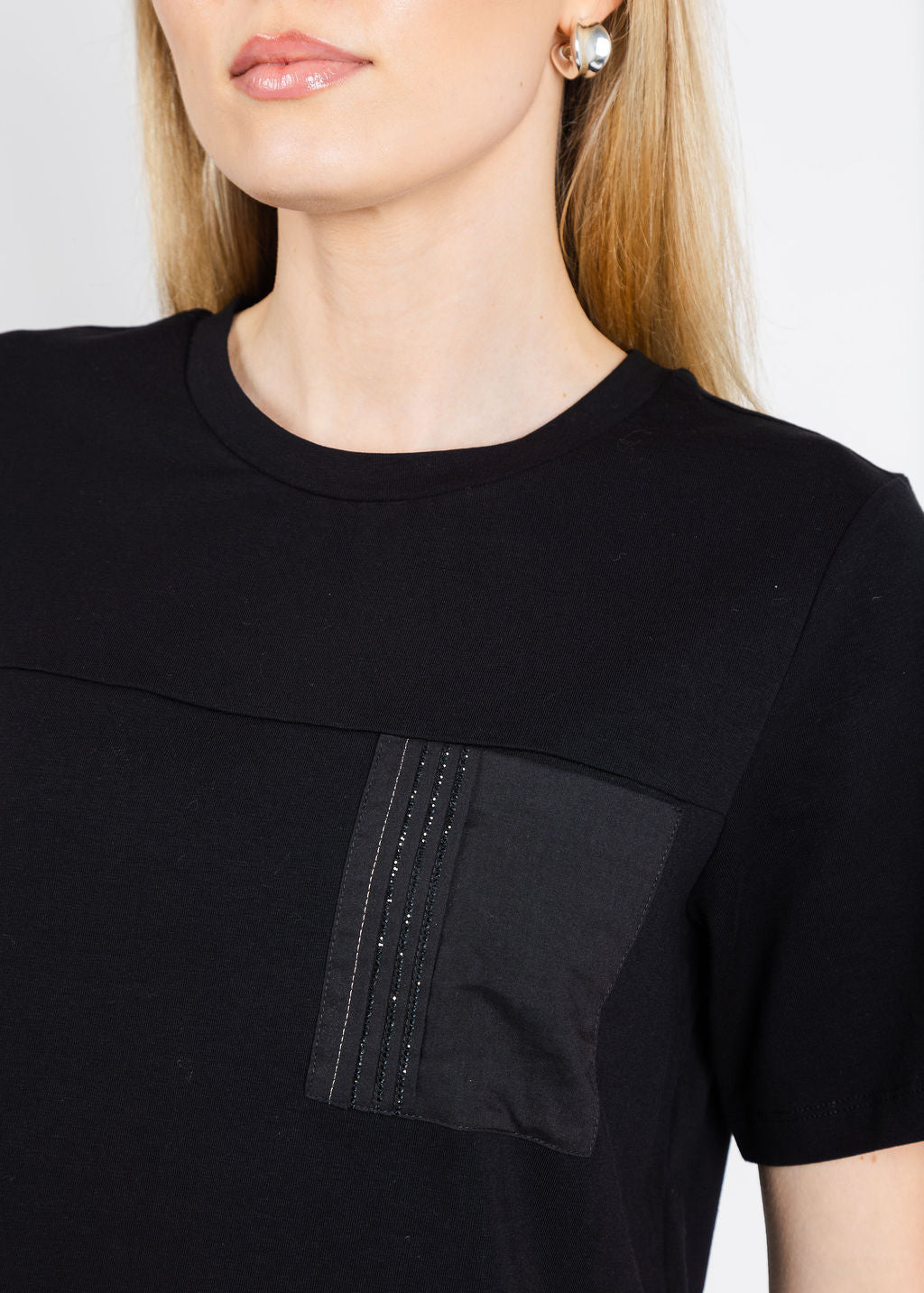 Margittes Beaded Pocket Tee in Black available at Barbara Katz