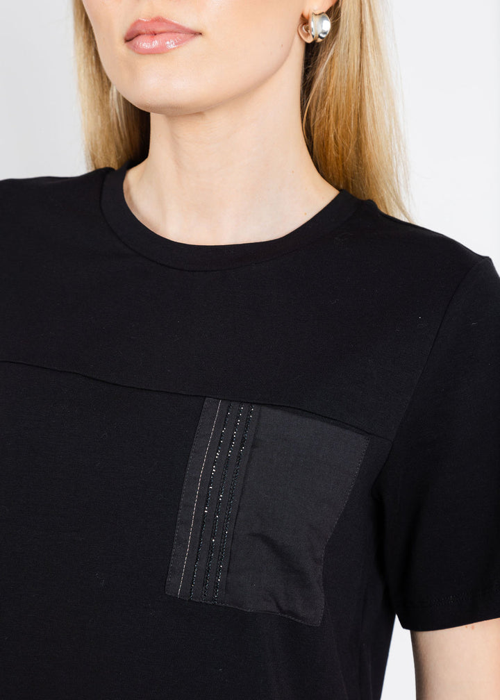 Margittes Beaded Pocket Tee in Black available at Barbara Katz