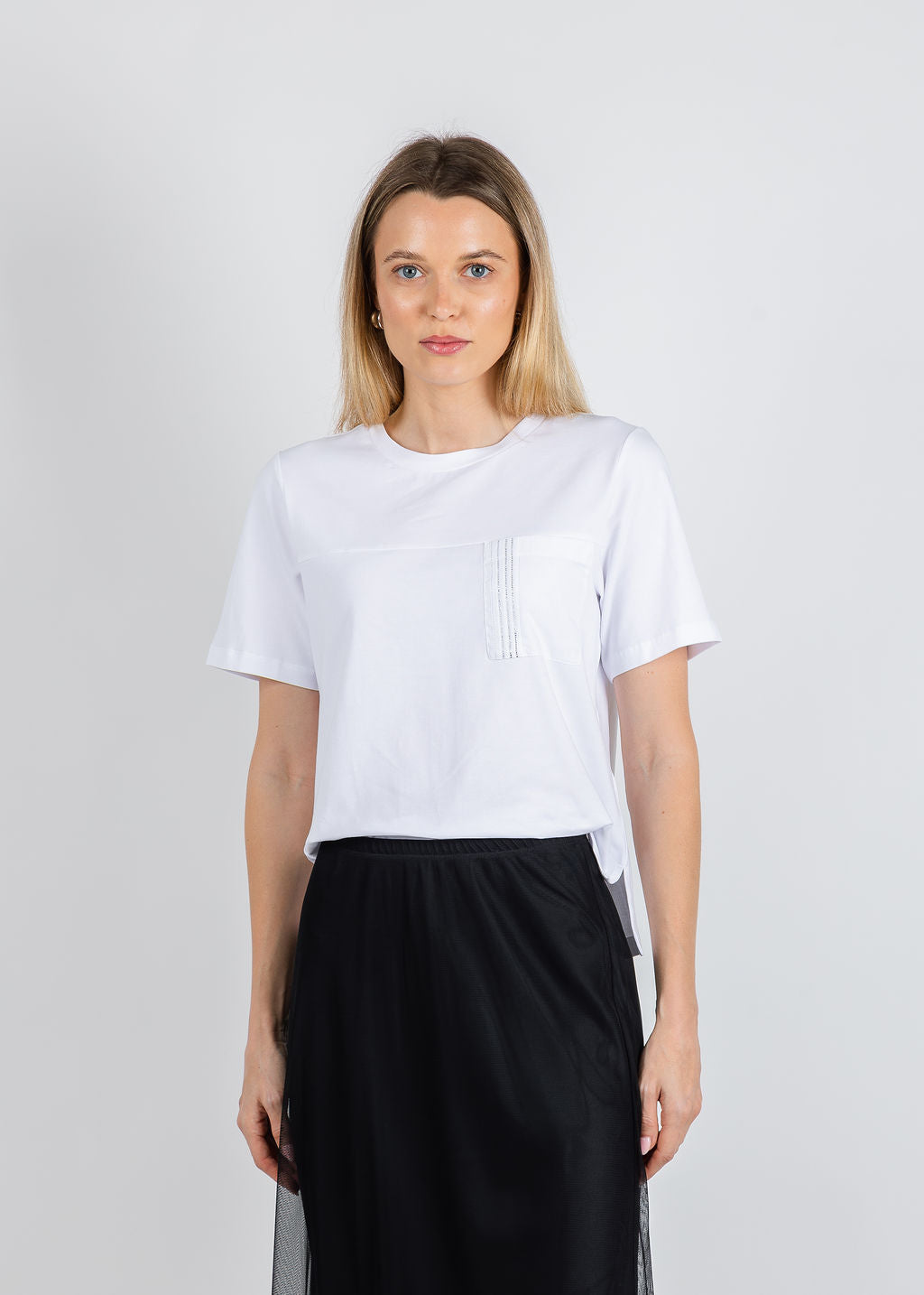 Margittes Beaded Pocket Tee in White available at Barbara Katz