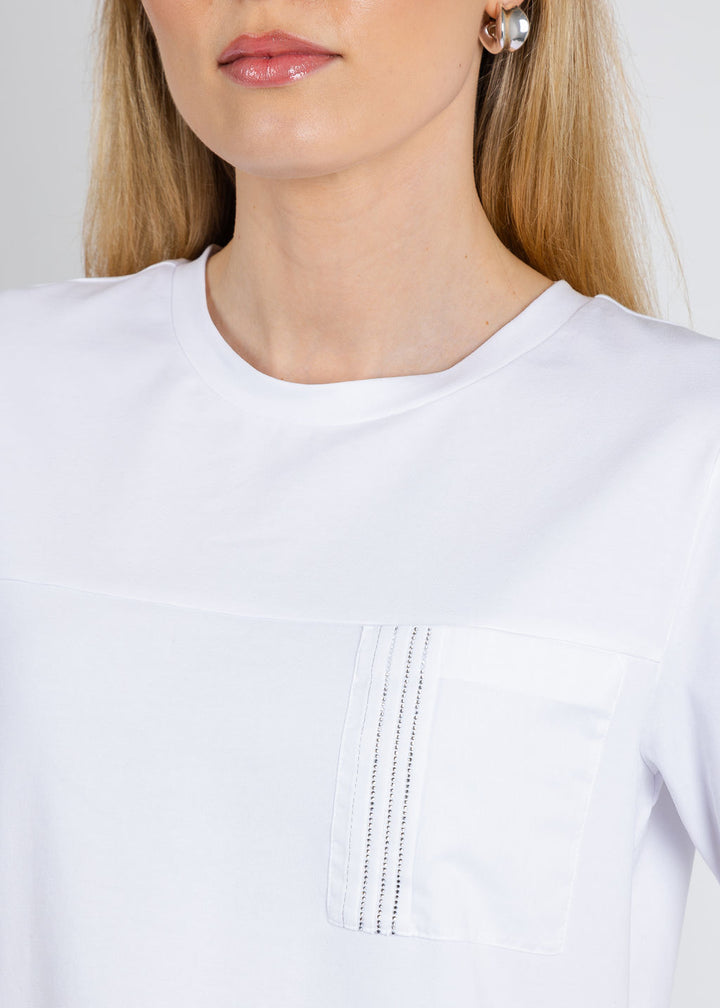 Margittes Beaded Pocket Tee in White available at Barbara Katz