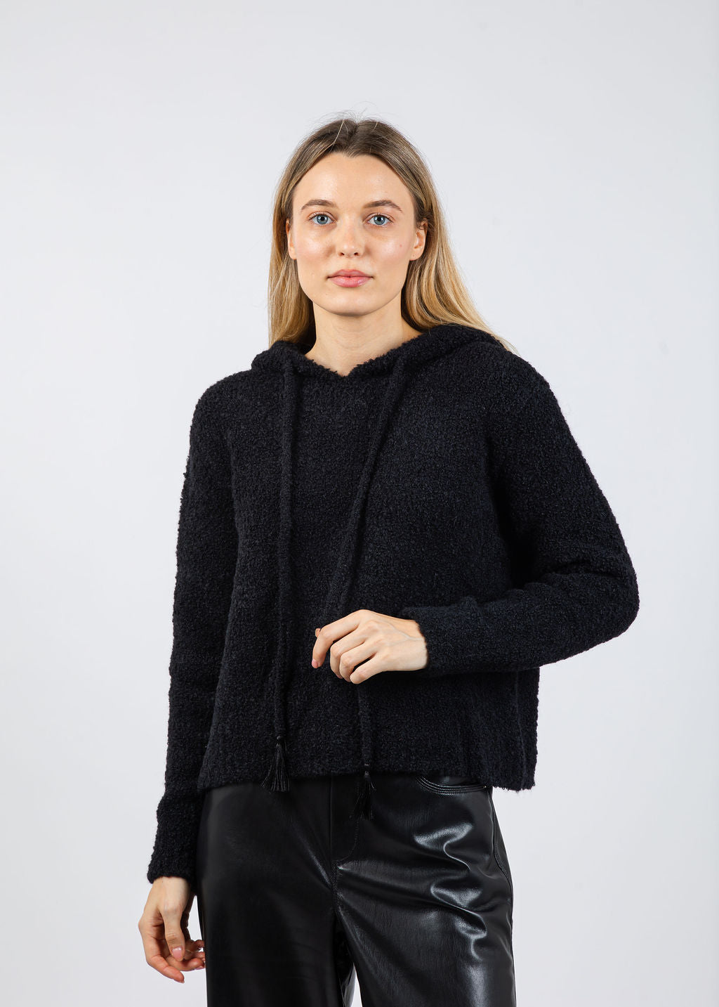 Margittes Boucle Hoodie in Black available at Barbara Katz