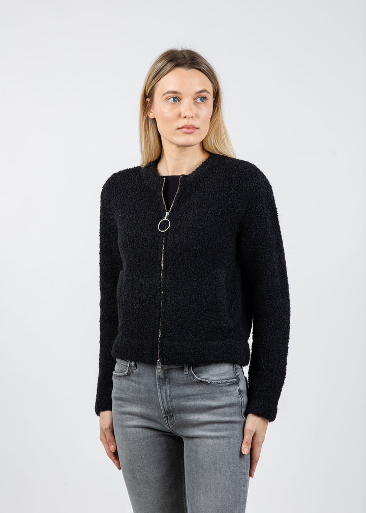 Margittes Boucle Zip Knit Sweater in Black available at Barbara Katz