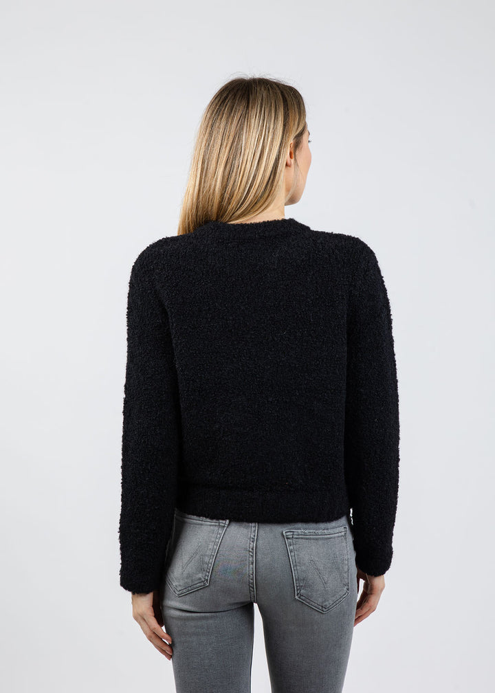 Margittes Boucle Zip Knit Sweater in Black available at Barbara Katz