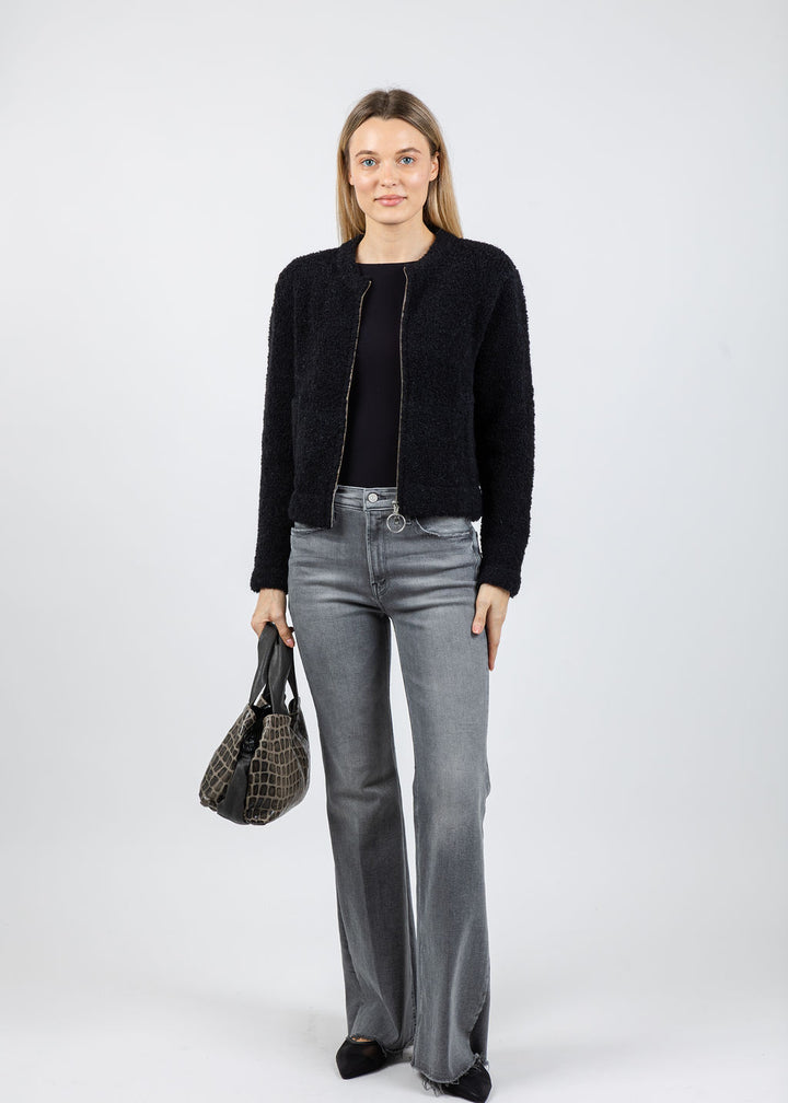 Margittes Boucle Zip Knit Sweater in Black available at Barbara Katz