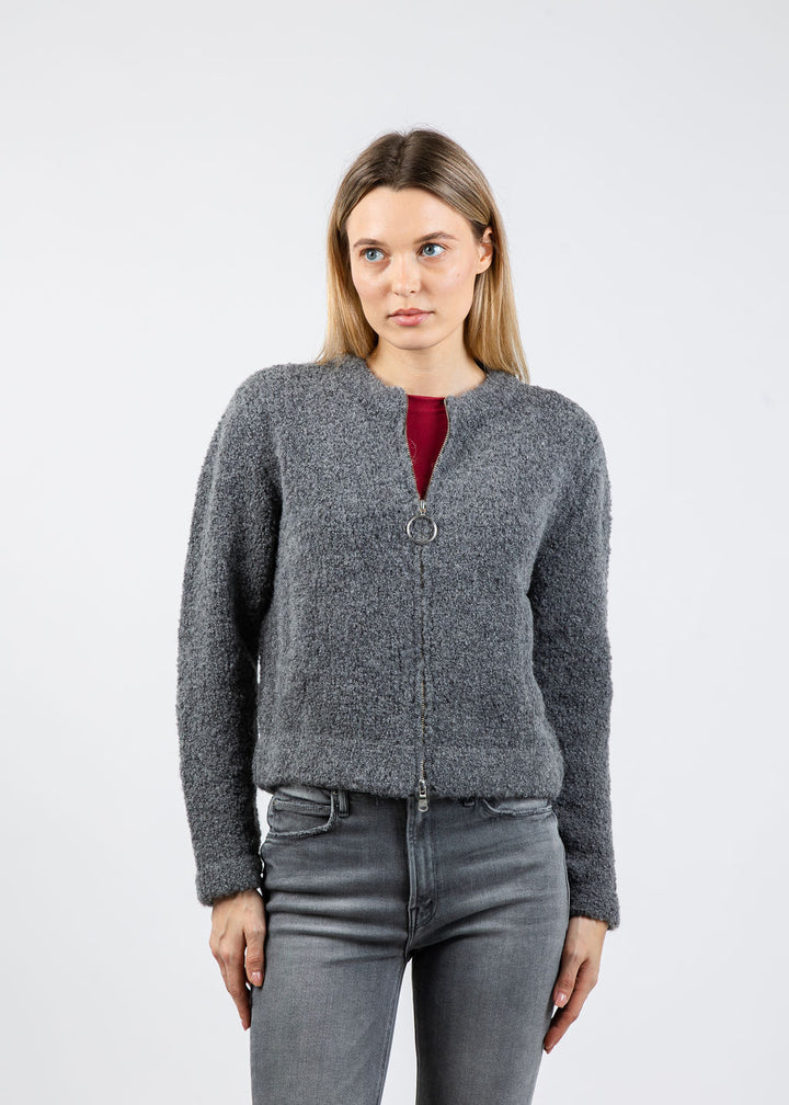 Margittes Boucle Zip Knit Sweater in Grey available at Barbara Katz