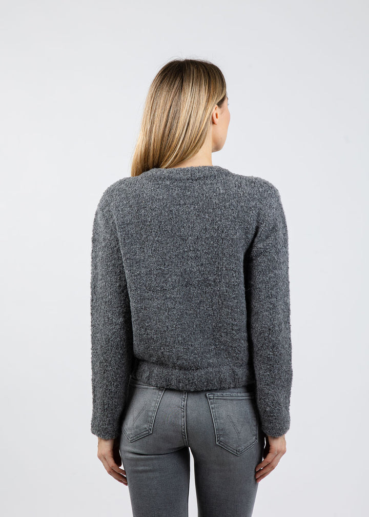 Margittes Boucle Zip Knit Sweater in Grey available at Barbara Katz