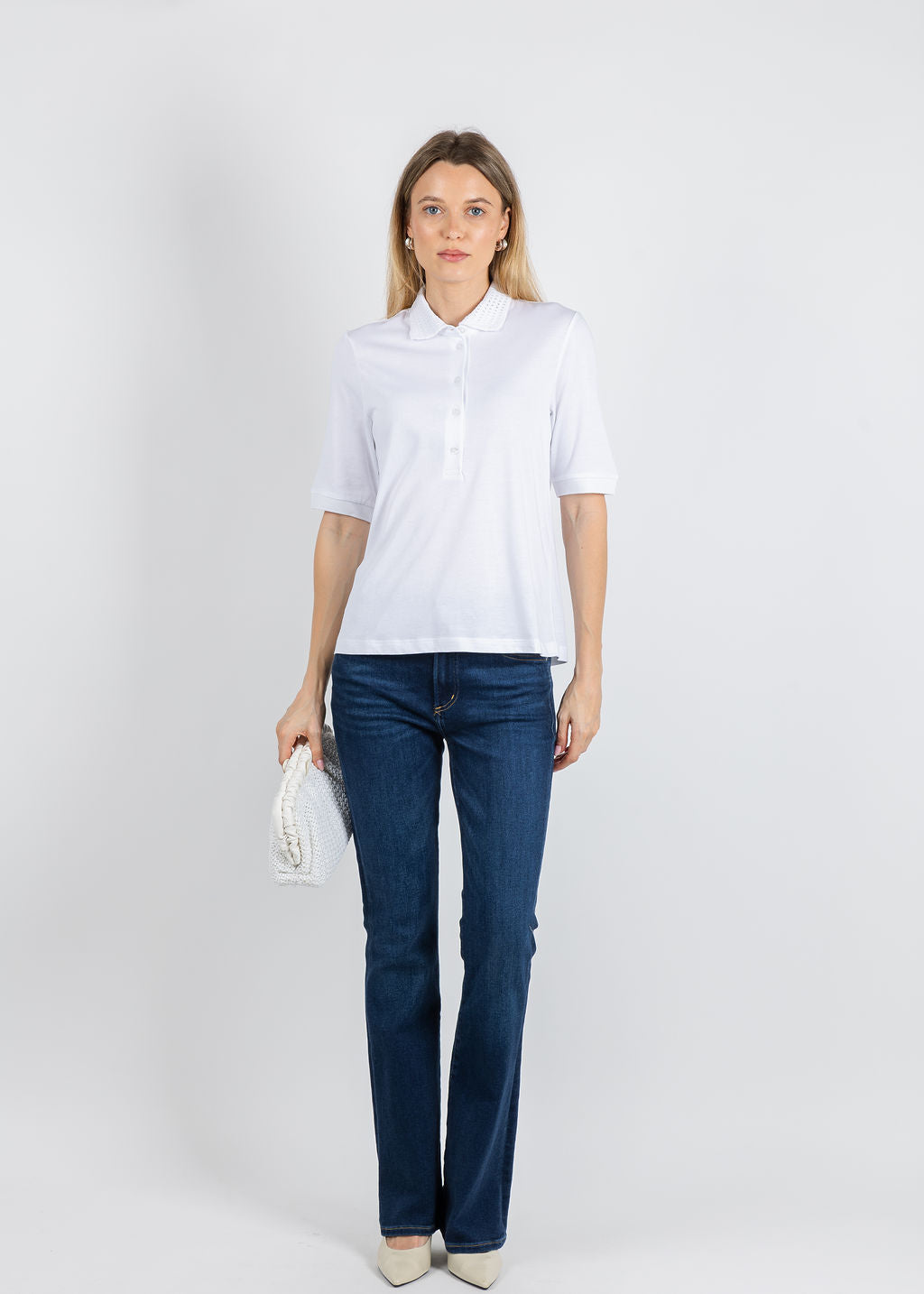 Margittes Crochet Collar Polo in White available at Barbara Katz
