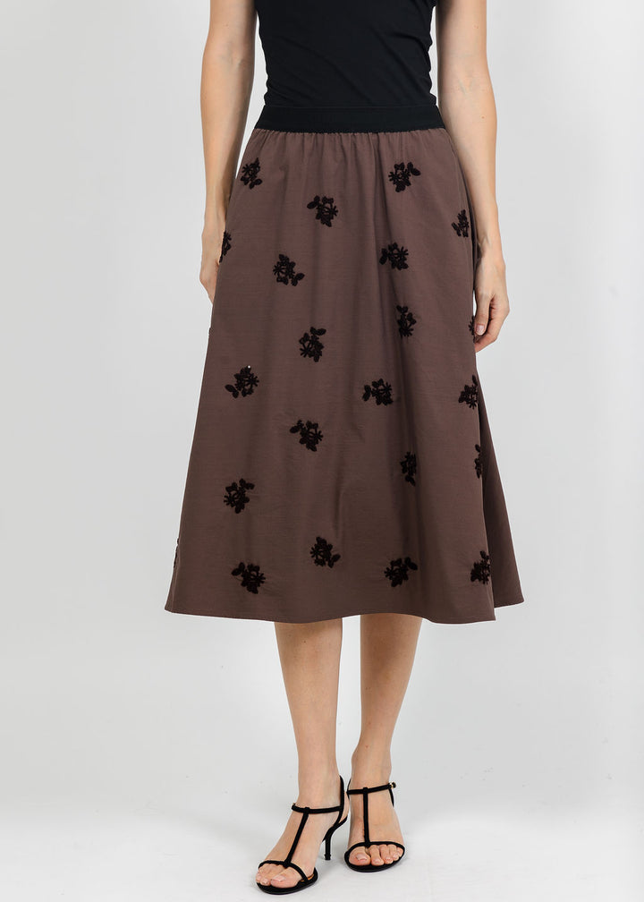 Margittes Floral Sequin Skirt in Coconut available at Barbara Katz