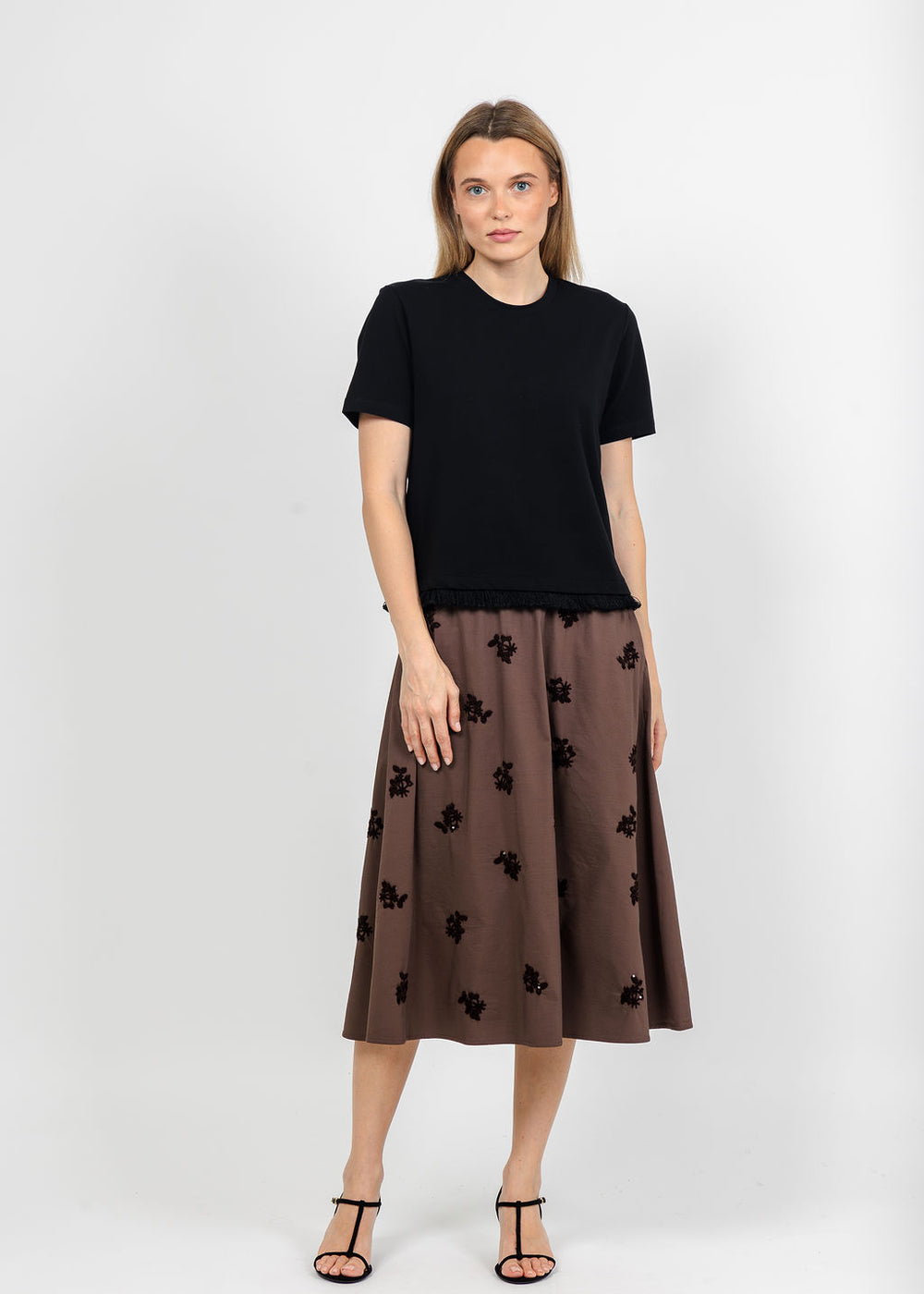 Margittes Floral Sequin Skirt in Coconut available at Barbara Katz