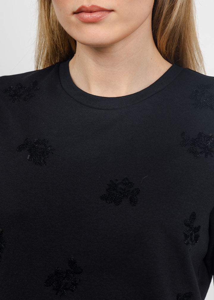 Margittes Floral Sequin Tee in Black available at Barbara Katz