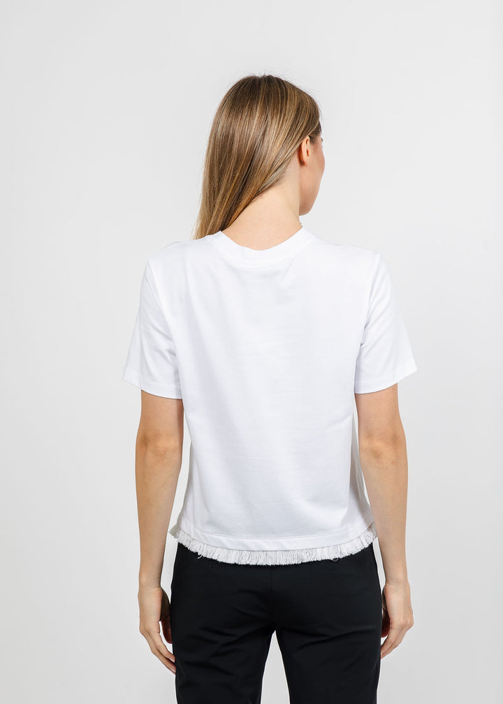 Margittes Fringe Hem Short Sleeve Tee in White available at Barbara Katz
