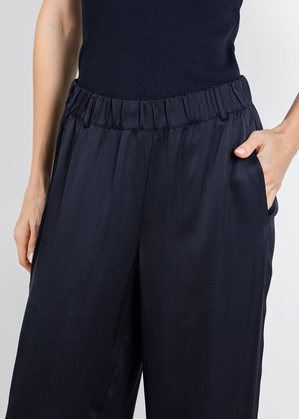 Margittes Irma Satin Pants in Navy available at Barbara Katz