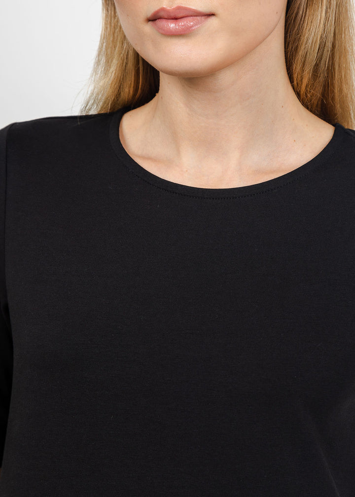 Margittes Lace Bottom Short Sleeve Tee in Black available at Barbara Katz