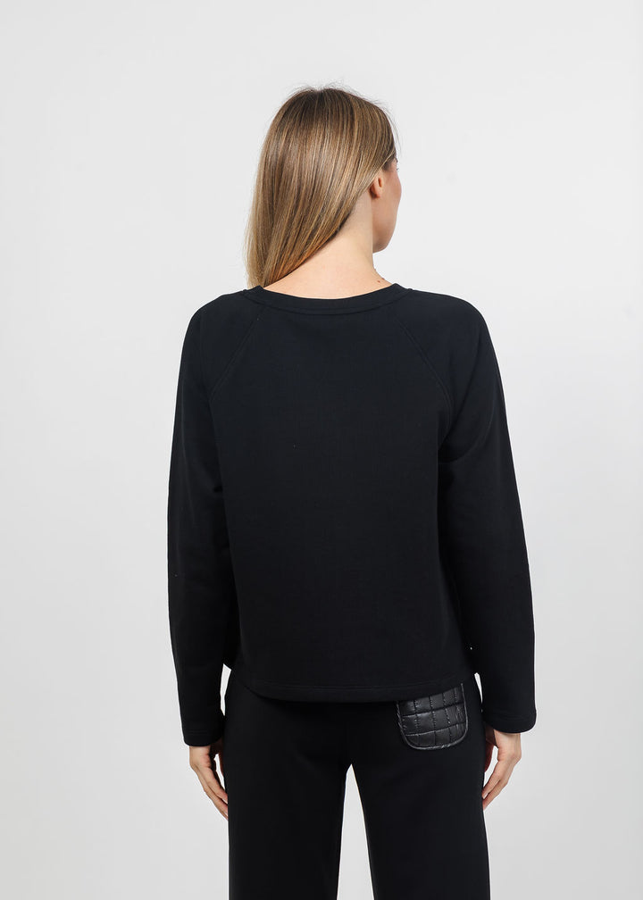 Margittes Lace Bottom Sweatshirt in Black available at Barbara Katz