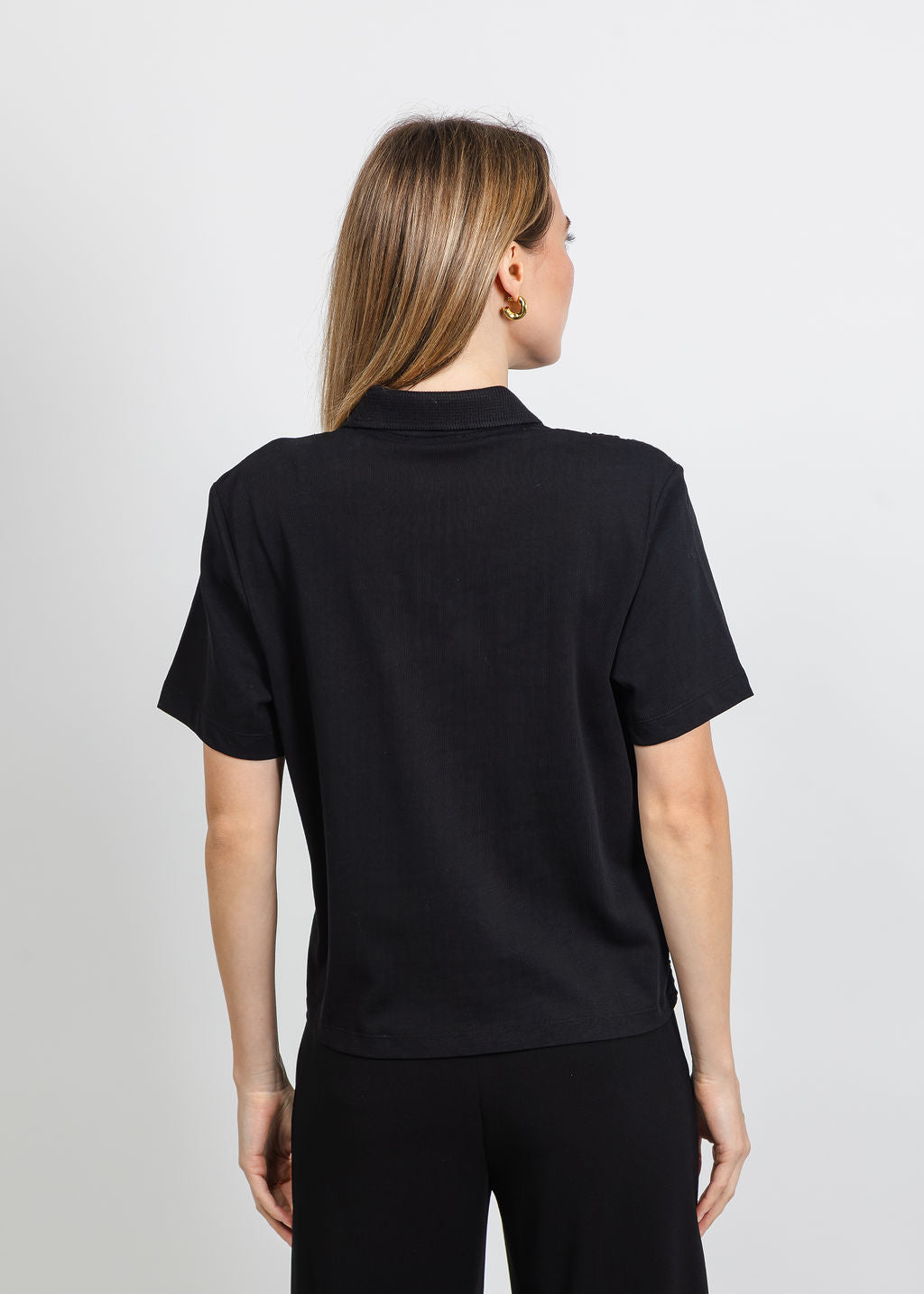 Margittes Lace Front Polo in Black available at Barbara Katz