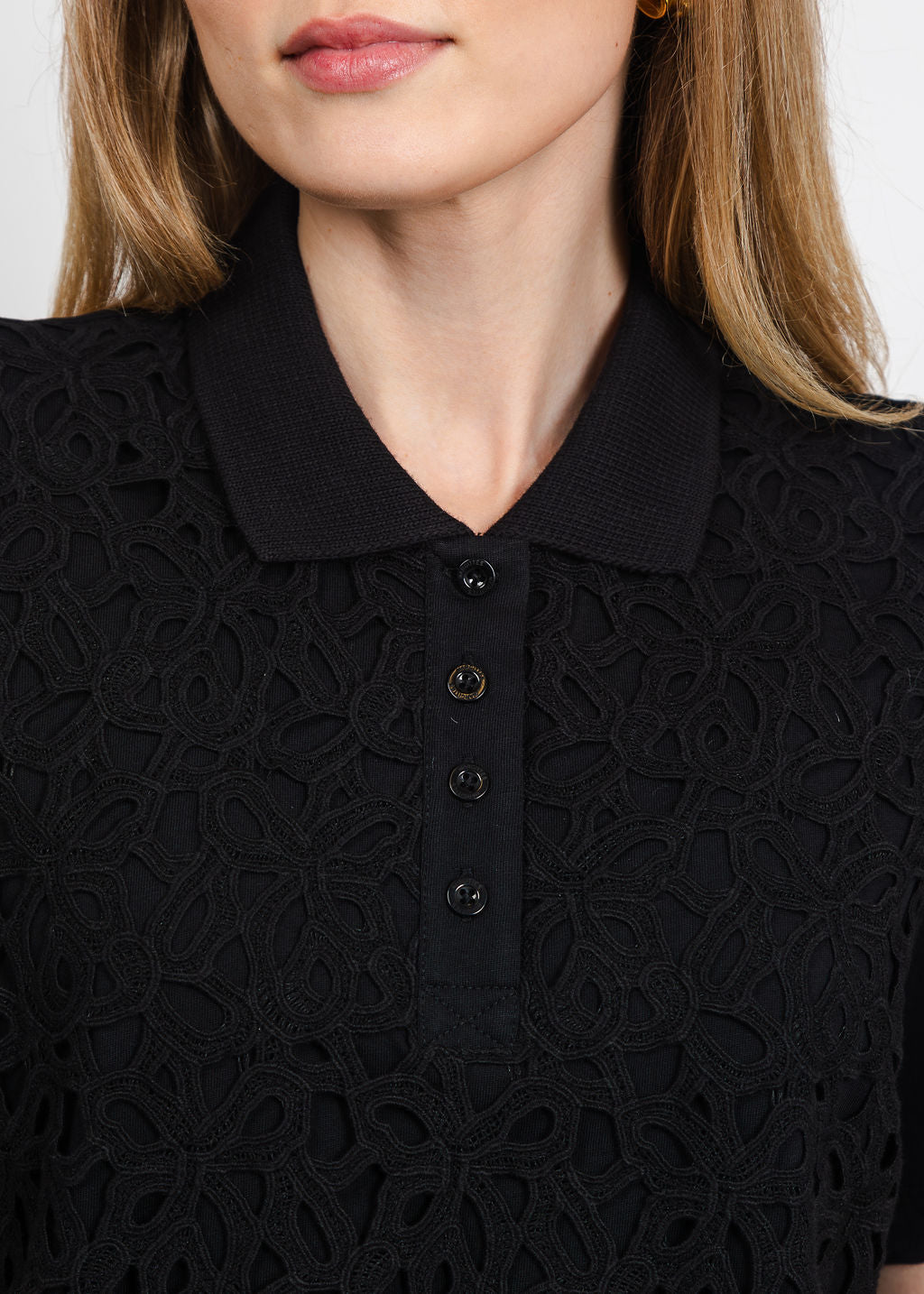 Margittes Lace Front Polo in Black available at Barbara Katz