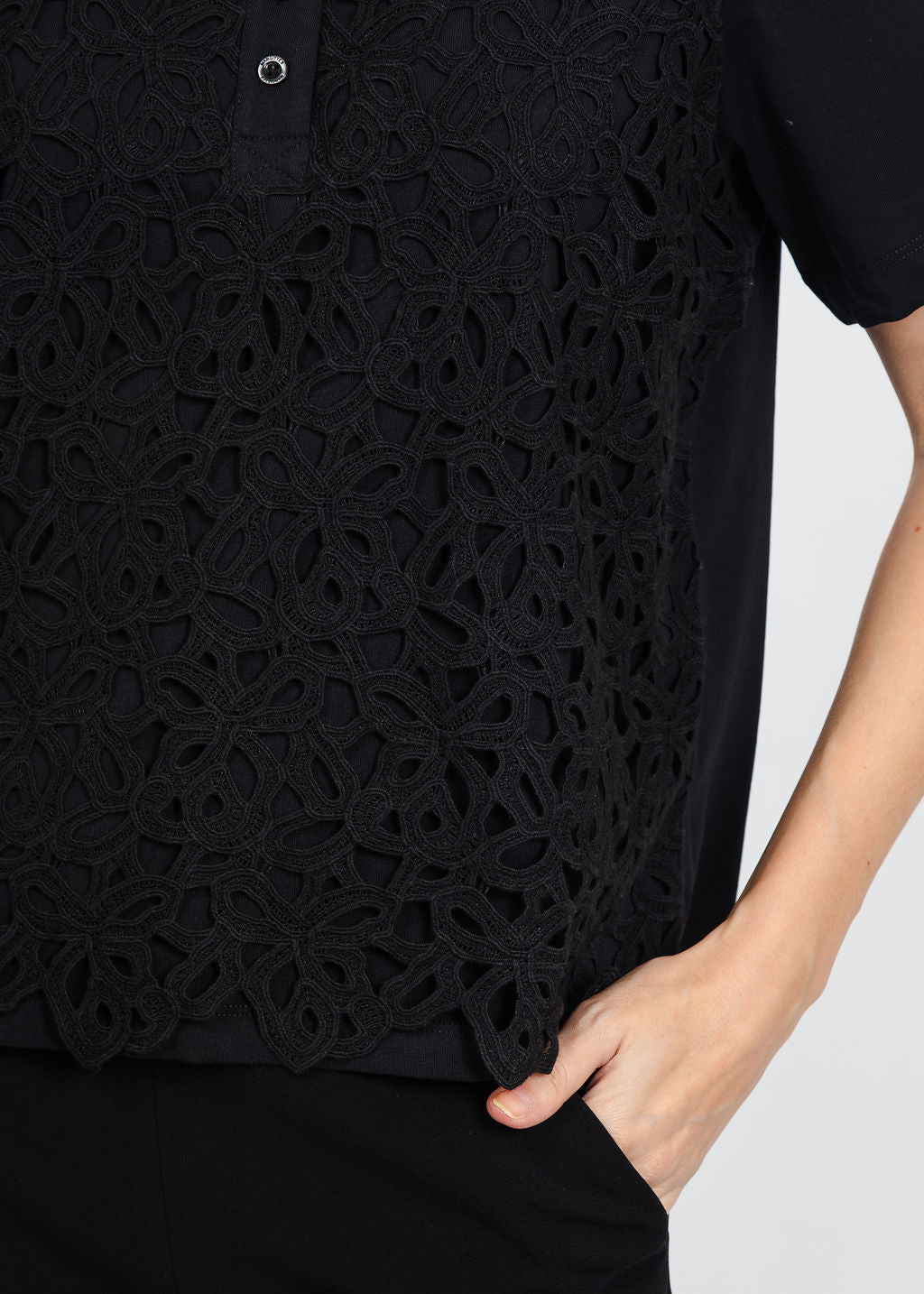 Margittes Lace Front Polo in Black available at Barbara Katz