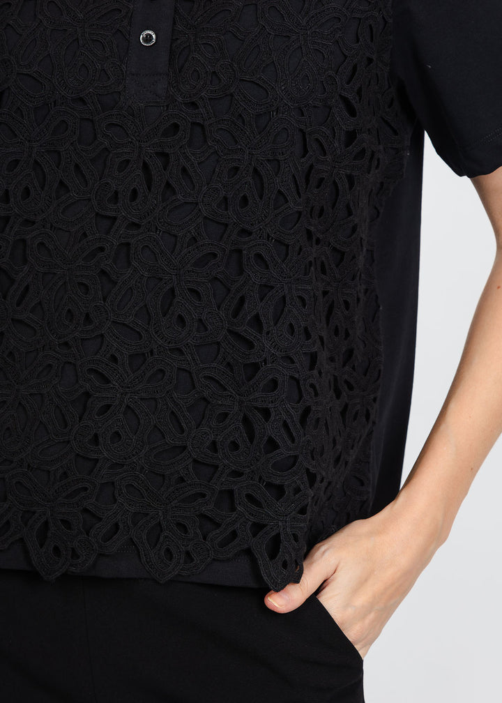 Margittes Lace Front Polo in Black available at Barbara Katz