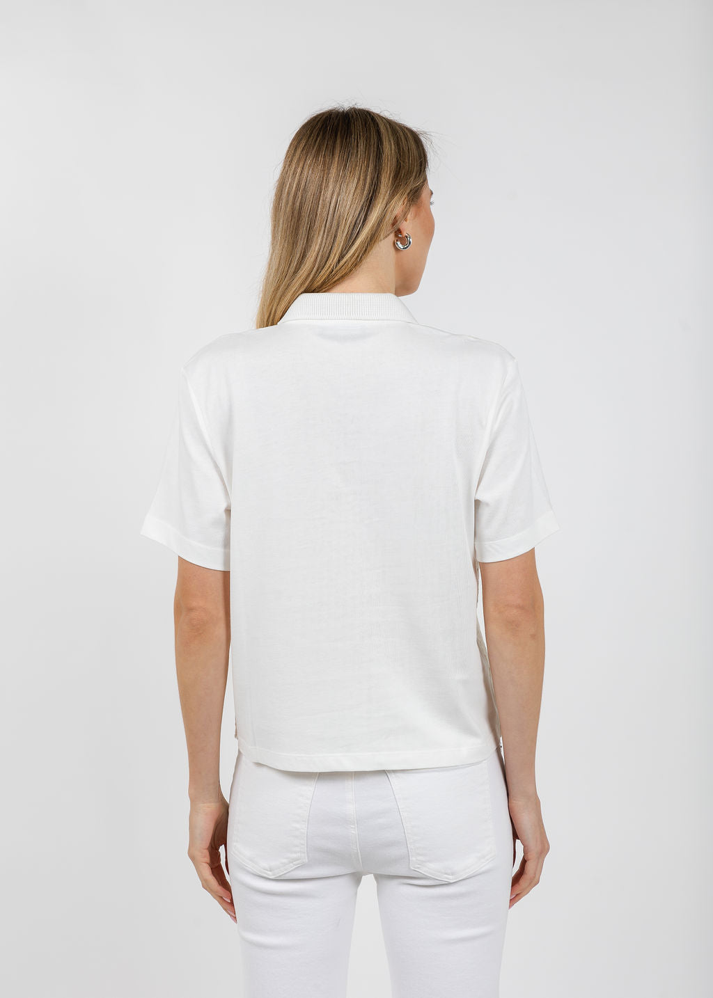Margittes Lace Front Polo in Off White available at Barbara Katz