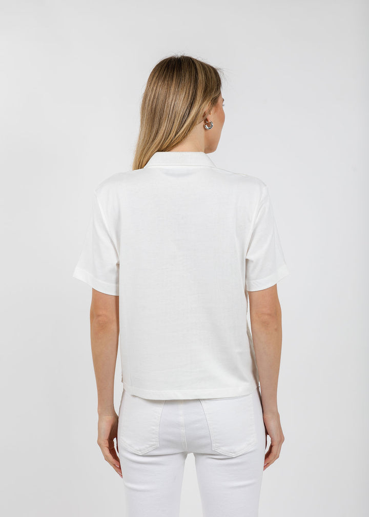 Margittes Lace Front Polo in Off White available at Barbara Katz