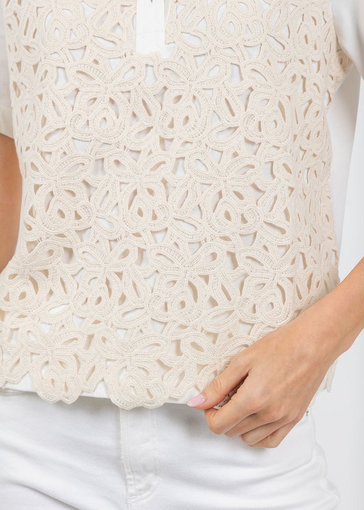 Margittes Lace Front Polo in Off White available at Barbara Katz