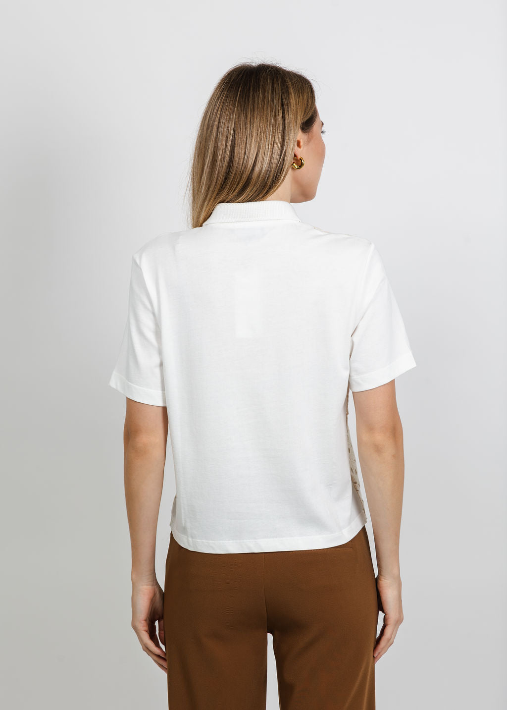 Margittes Lace Front Polo in Off White available at Barbara Katz