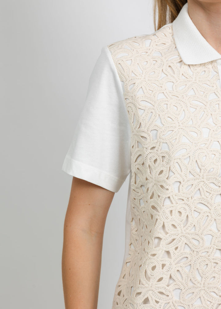 Margittes Lace Front Polo in Off White available at Barbara Katz