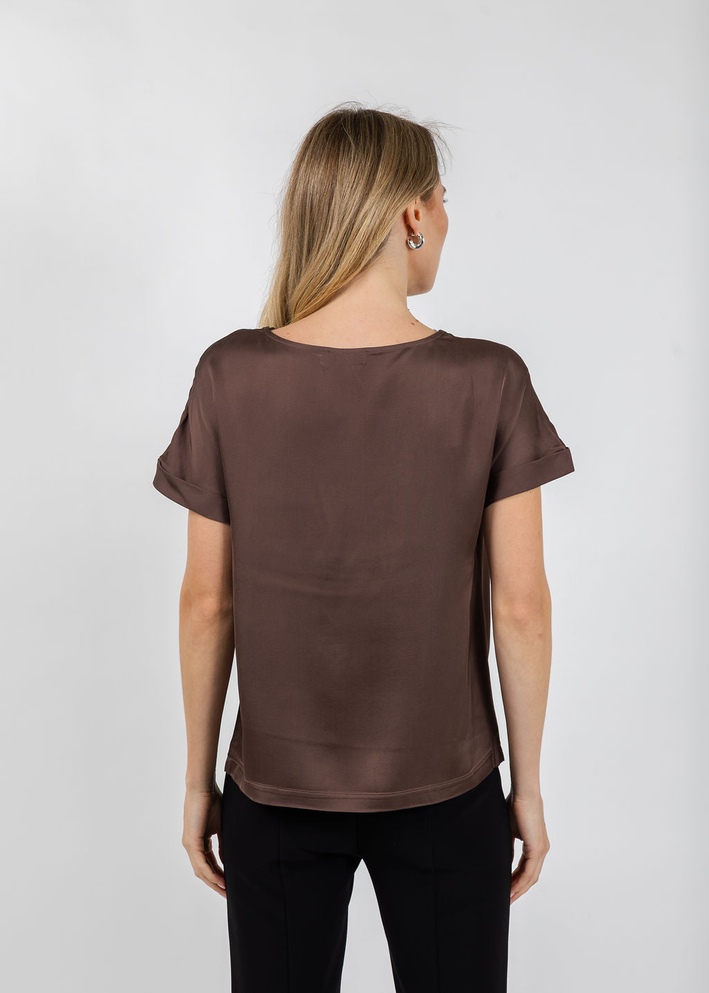 Margittes Lace Trim V Neck Tee in Coconut available at Barbara Katz