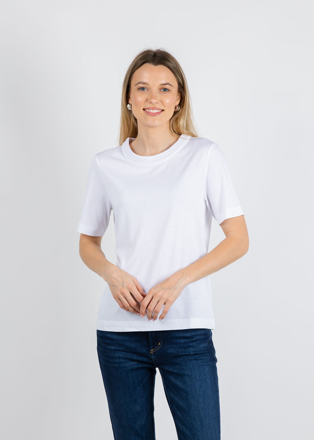 Margittes Milla Crochet Crew Tee in White available at Barbara Katz