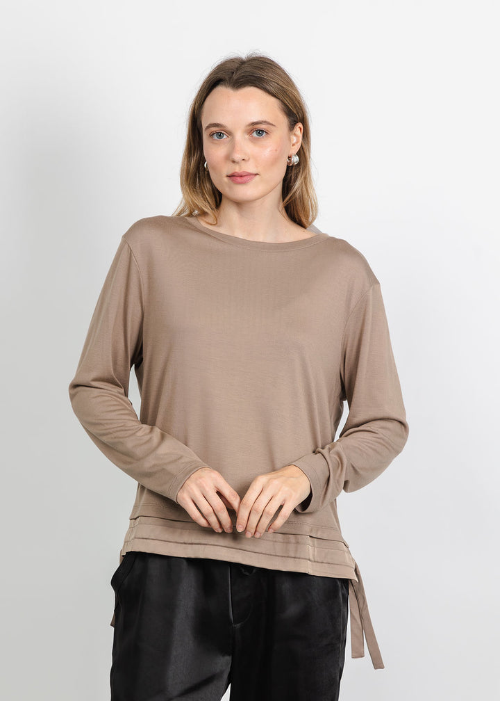 Margittes Modal Satin Trim Tee in Bison available at Barbara Katz