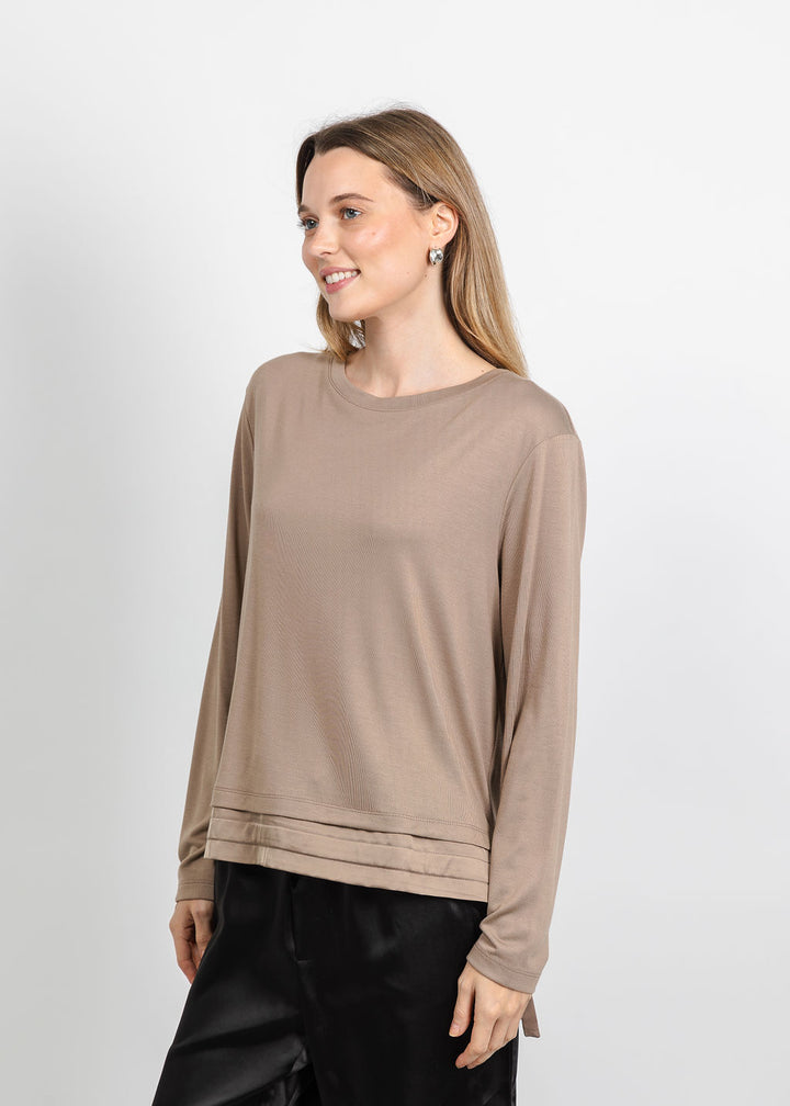 Margittes Modal Satin Trim Tee in Bison available at Barbara Katz