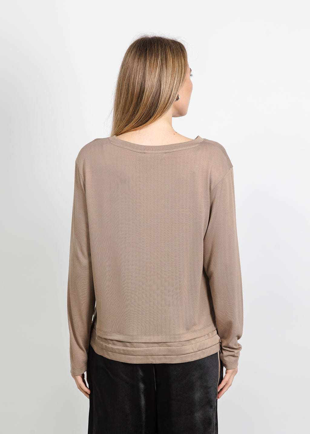 Margittes Modal Satin Trim Tee in Bison available at Barbara Katz