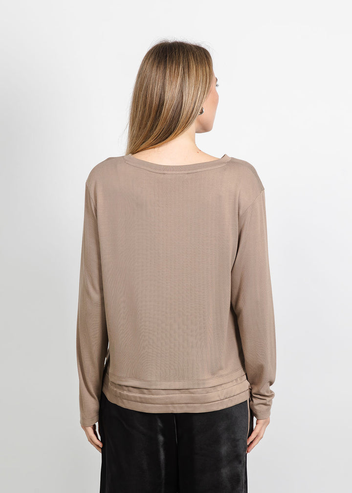 Margittes Modal Satin Trim Tee in Bison available at Barbara Katz