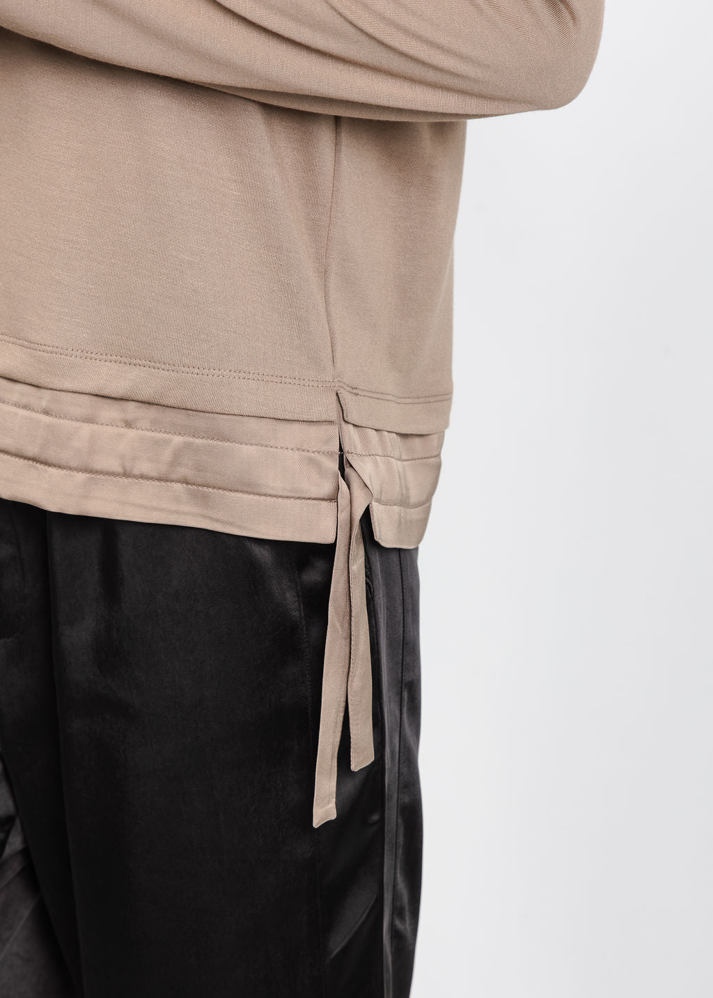Margittes Modal Satin Trim Tee in Bison available at Barbara Katz