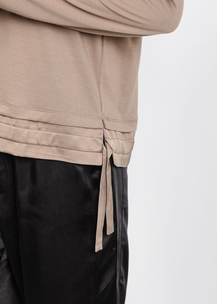 Margittes Modal Satin Trim Tee in Bison available at Barbara Katz