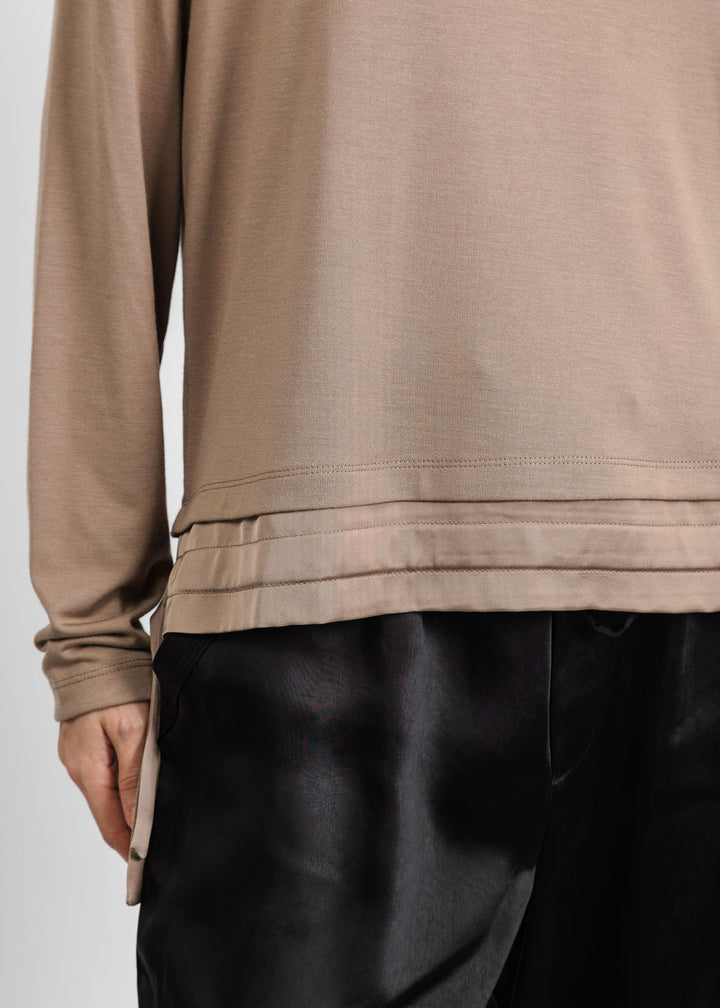 Margittes Modal Satin Trim Tee in Bison available at Barbara Katz