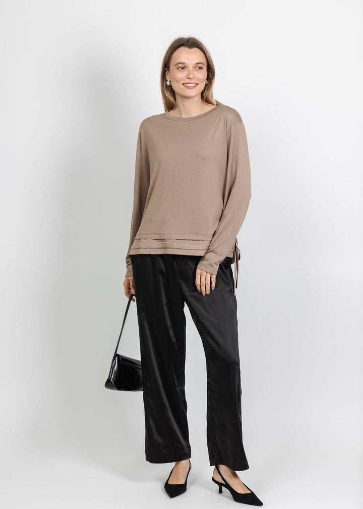 Margittes Modal Satin Trim Tee in Bison available at Barbara Katz