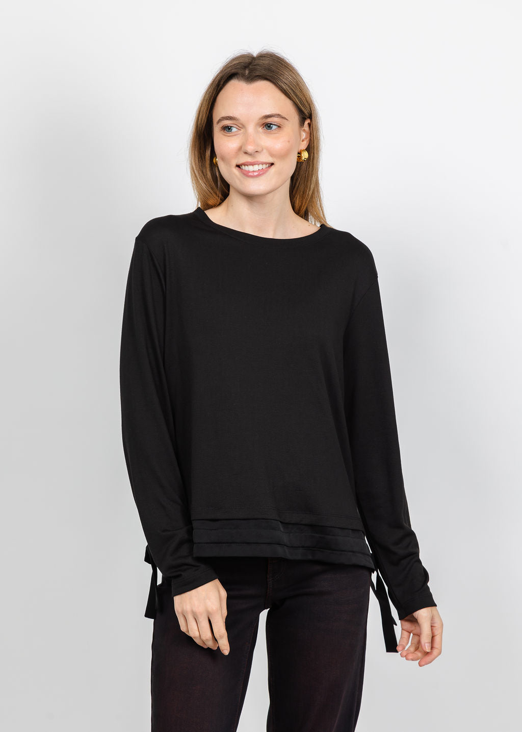 Margittes Modal Satin Trim Tee in Black available at Barbara Katz