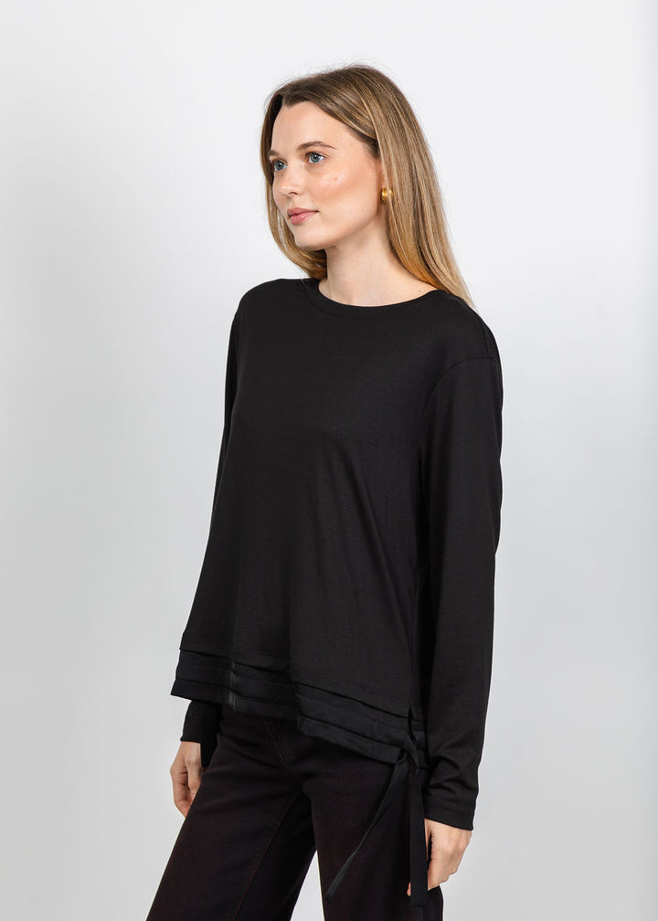 Margittes Modal Satin Trim Tee in Black available at Barbara Katz