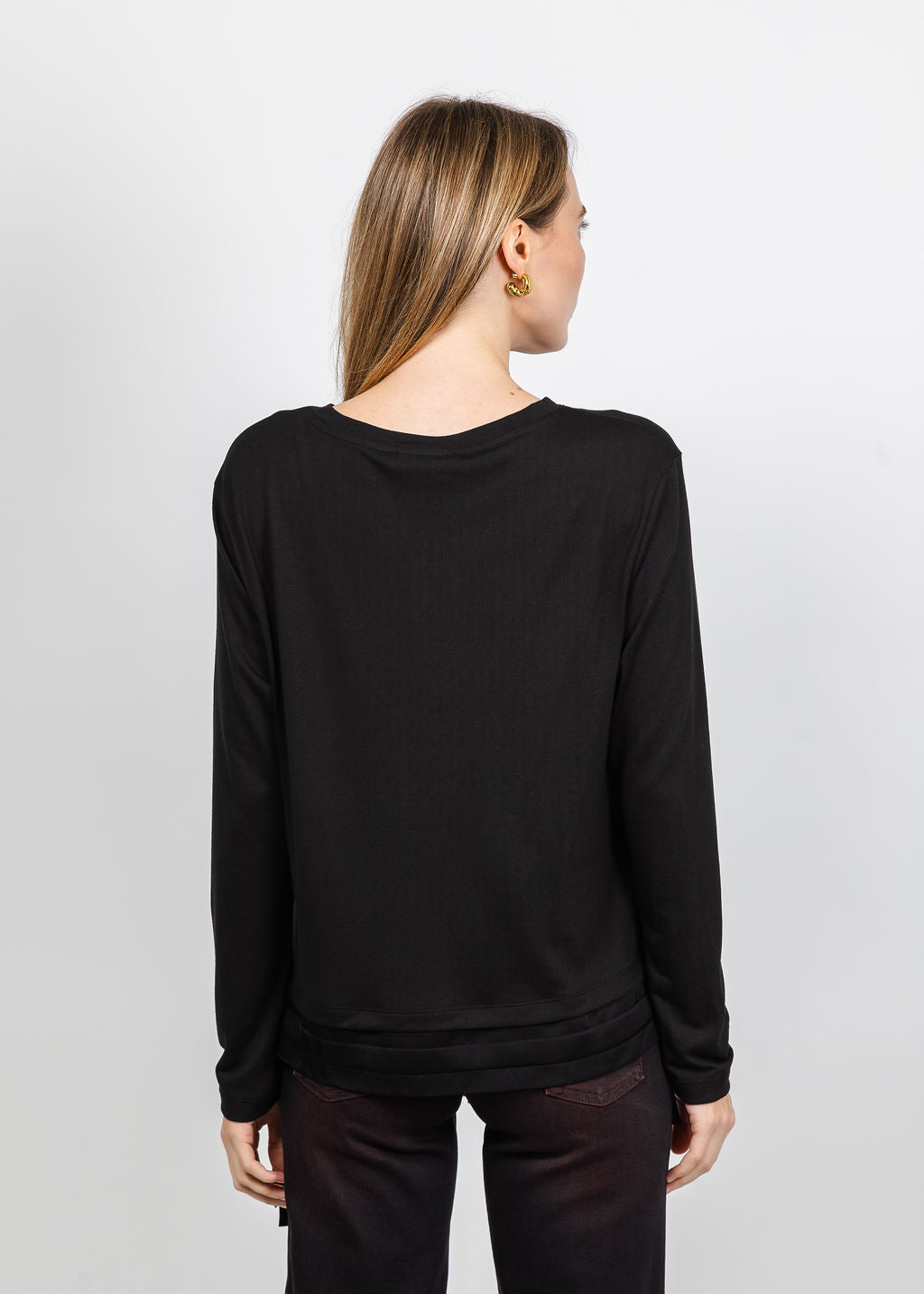 Margittes Modal Satin Trim Tee in Black available at Barbara Katz