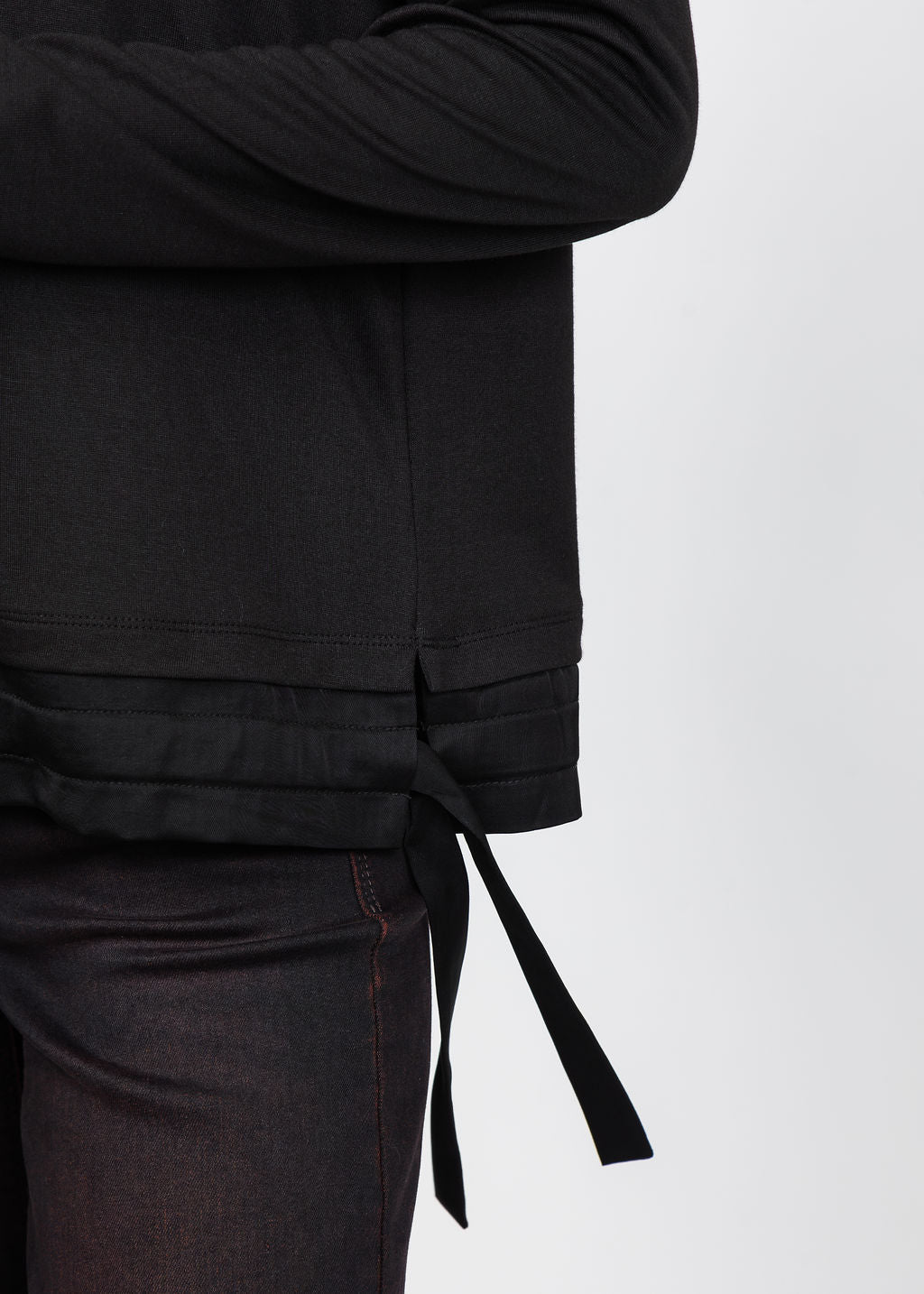 Margittes Modal Satin Trim Tee in Black available at Barbara Katz