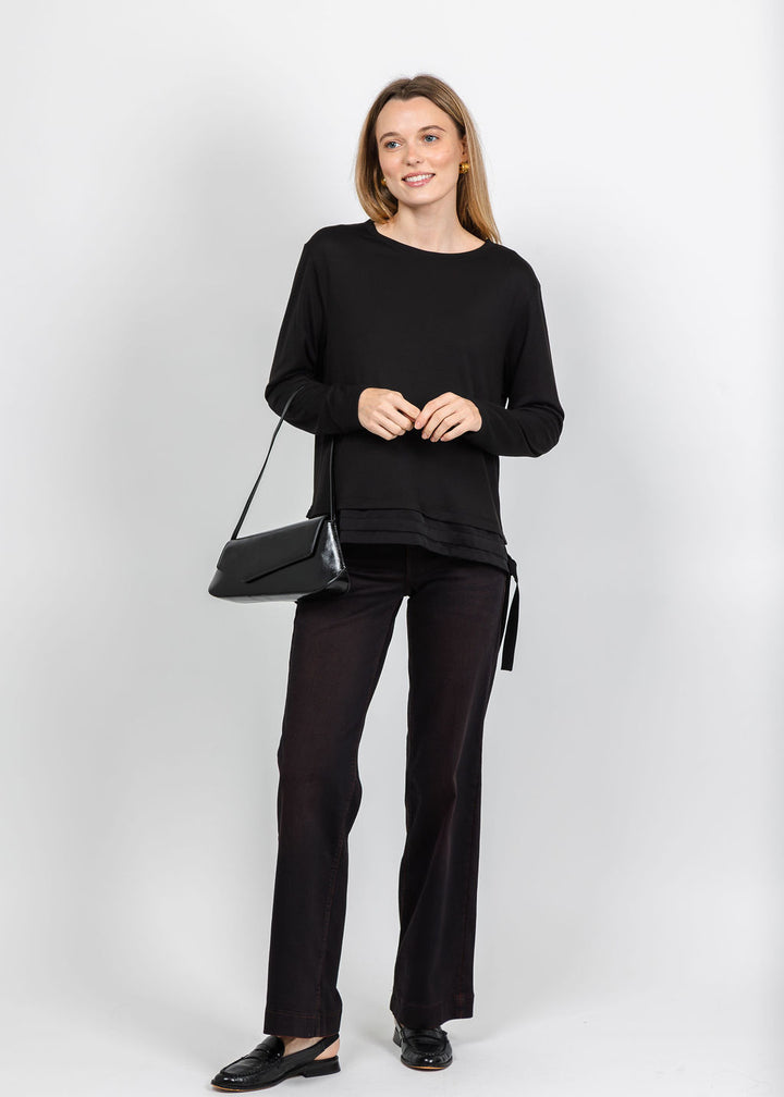 Margittes Modal Satin Trim Tee in Black available at Barbara Katz