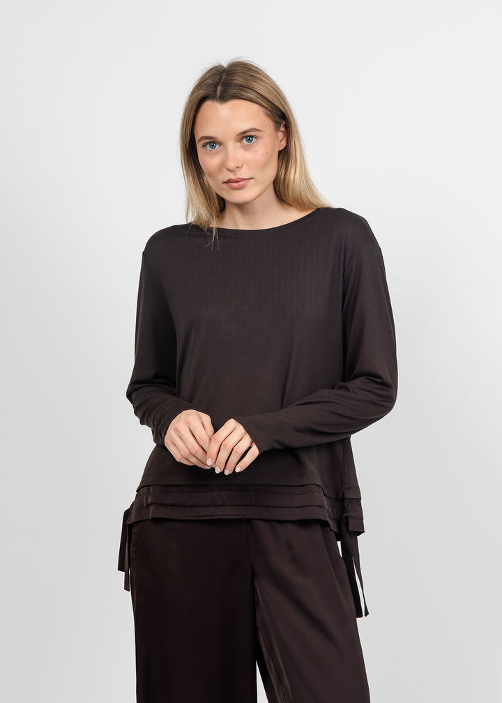 Margittes Modal Satin Trim Tee in Mocca available at Barbara Katz