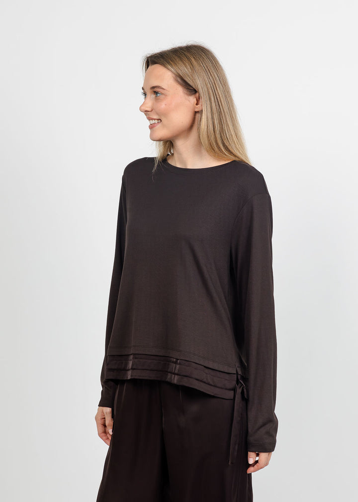 Margittes Modal Satin Trim Tee in Mocca available at Barbara Katz