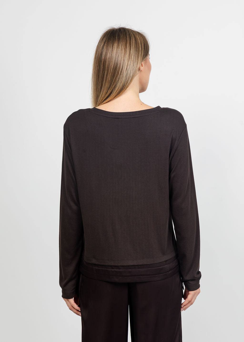 Margittes Modal Satin Trim Tee in Mocca available at Barbara Katz