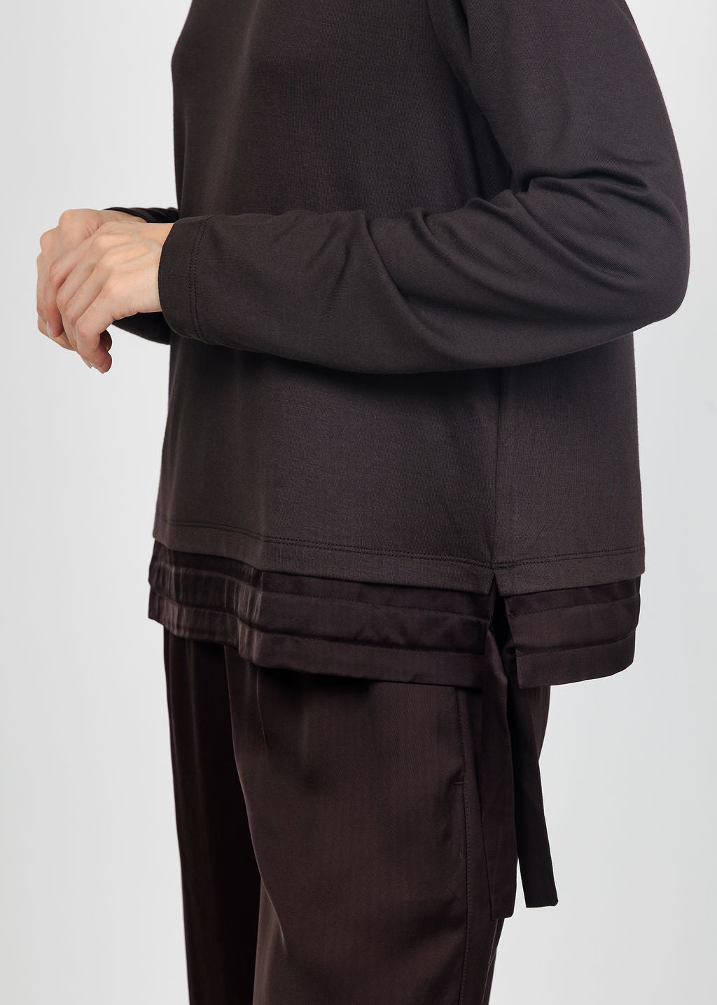 Margittes Modal Satin Trim Tee in Mocca available at Barbara Katz