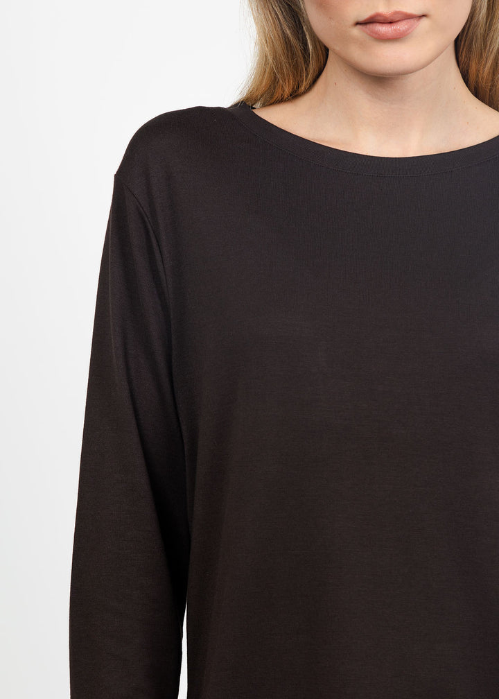 Margittes Modal Satin Trim Tee in Mocca available at Barbara Katz