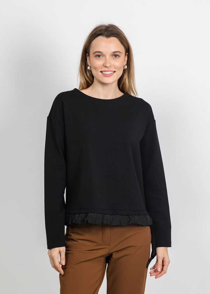 Margittes Ruffled Bottom Sweatshirt in Black available at Barbara Katz