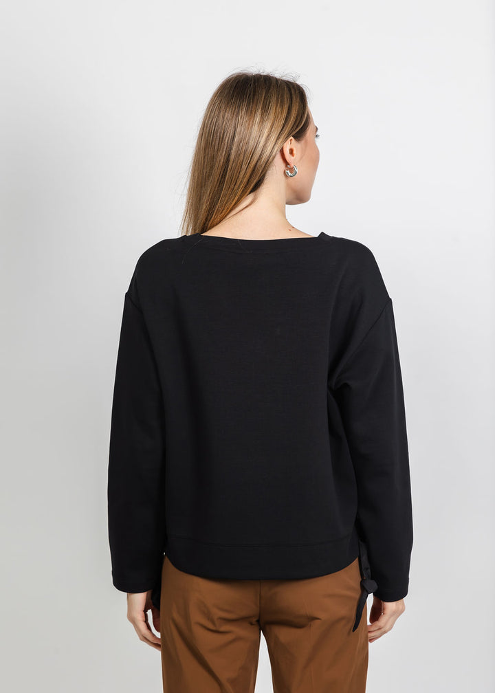 Margittes Ruffled Bottom Sweatshirt in Black available at Barbara Katz