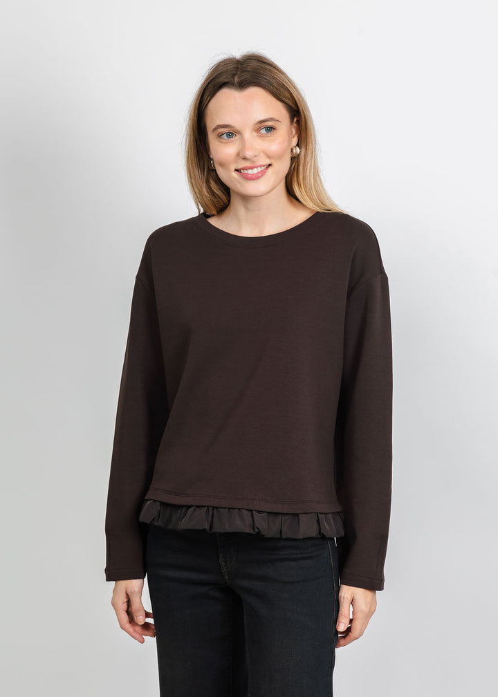 Margittes Ruffled Bottom Sweatshirt in Mocca available at Barbara Katz